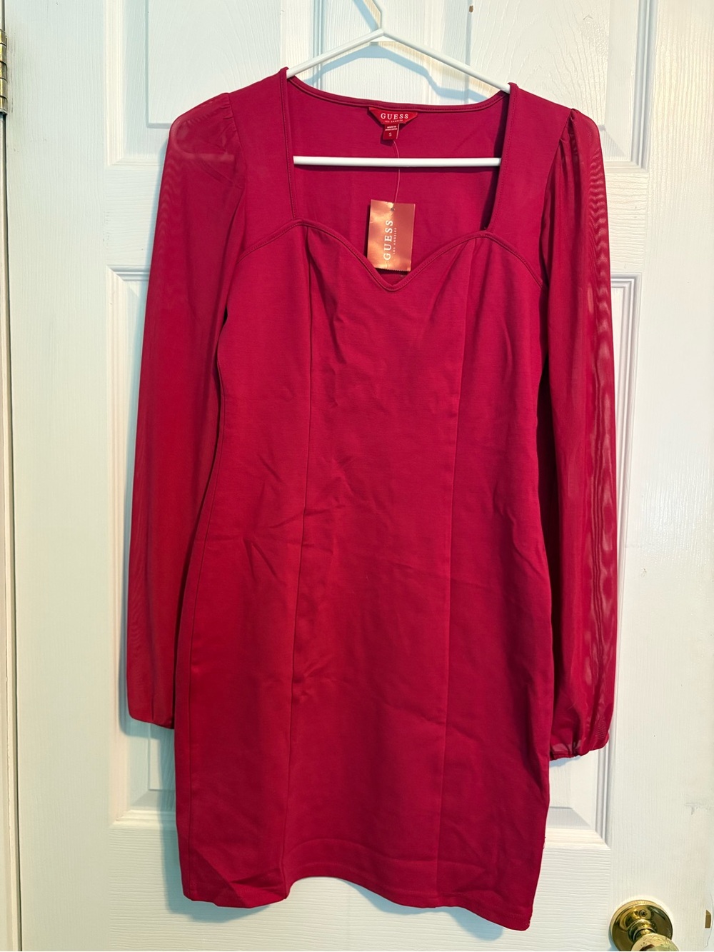 GUESS Pink Long-Sleeve Mesh-Inset Bodycon Dress